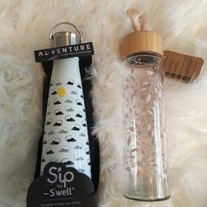 Set of Sip by S’well and glass water bottles
